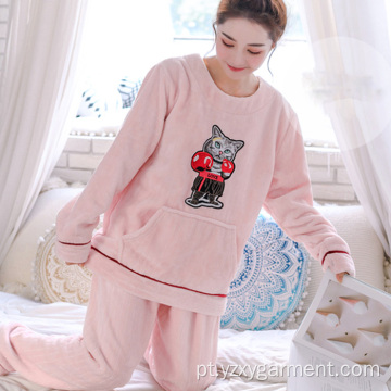 Terno de pijamas para roupas domésticas femininas